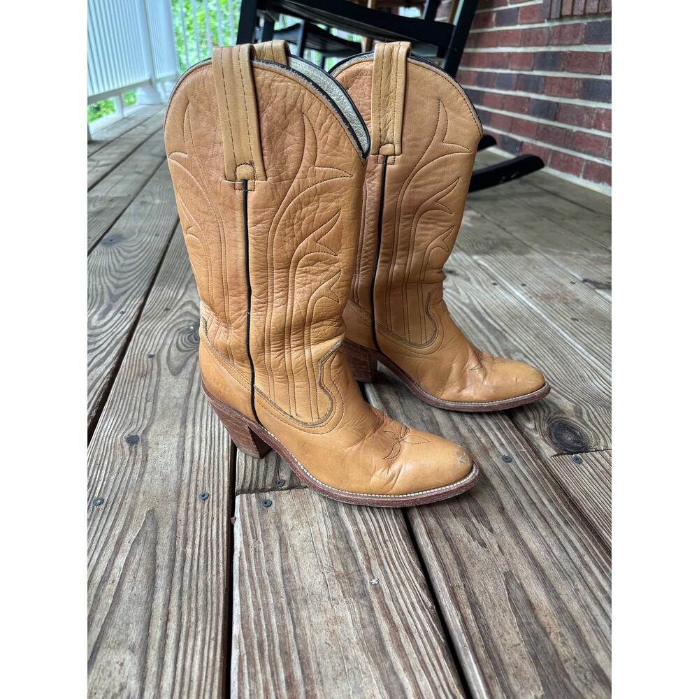 Vintage Frye Tan Western Boots Size 8 - Cowboy Cowgirl  Boots - Picture 3 of 8